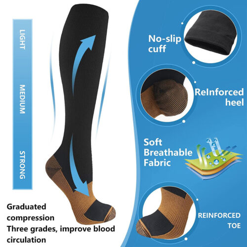 Anti-Fatigue Compression Stockings Men Women Support Varicose Thrombosis Calf - Picture 5 of 14