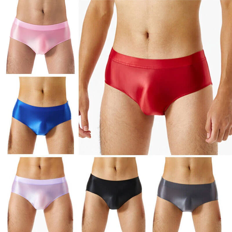 Men's Low Waist Shiny Satin Glossy Wet Look Underpants Briefs Underwear  Swimwear