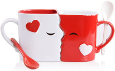 Kissing Mugs Set, Anniversary Wedding Gifts, Exquisitely Crafted Two Large Cup