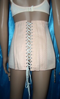 RAR Vintage strammes Schnürkorsett Mieder Hüfthalter 70 rose Straps Girdle  (n4)