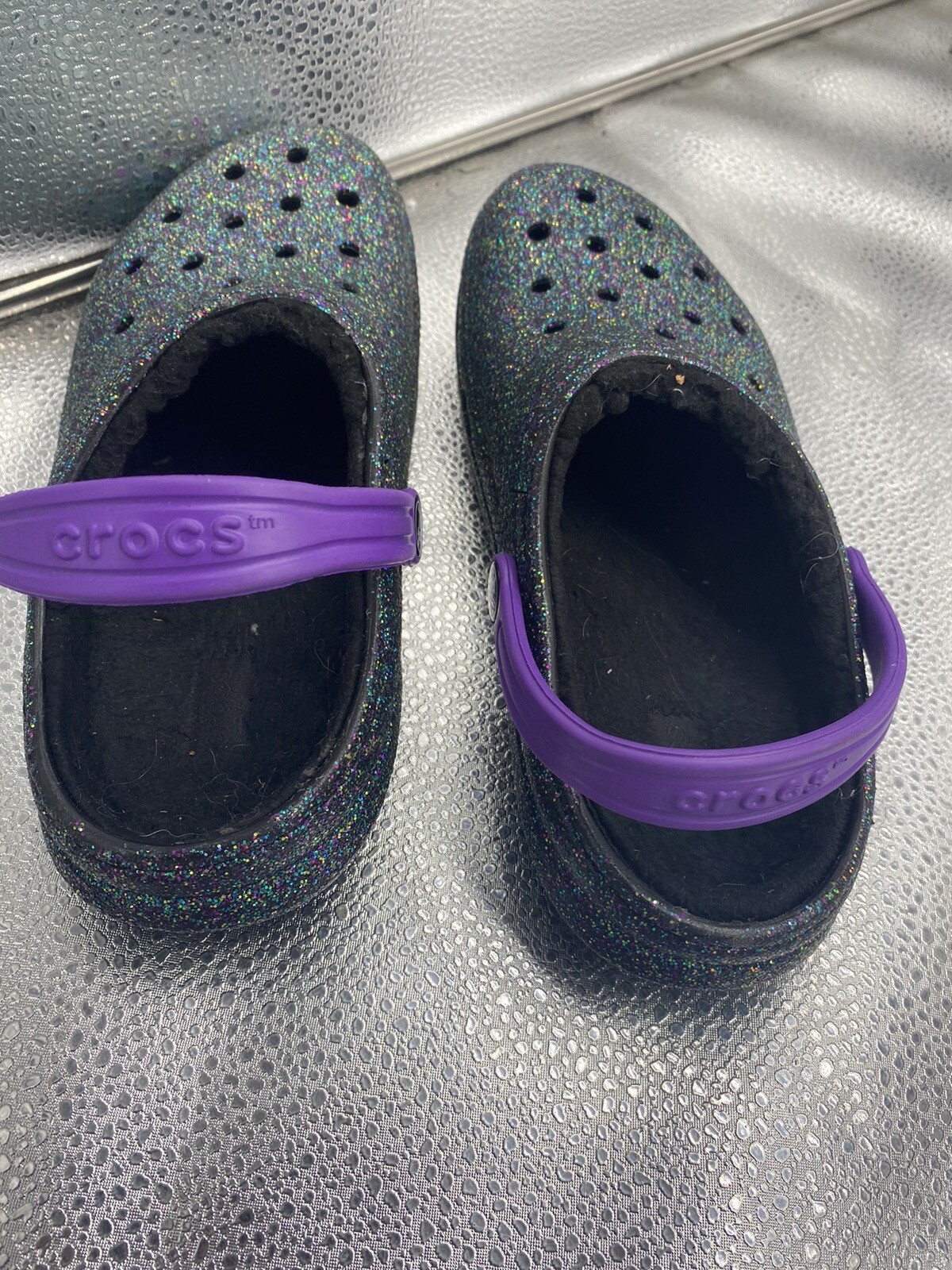 CROCS Glitter with Purple Accent Clogs Unisex Size J … Gem
