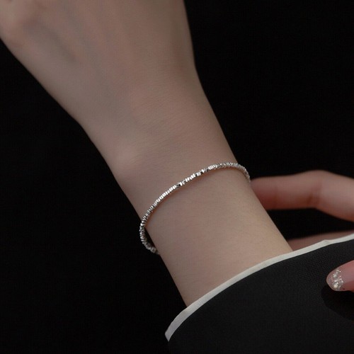 925 Sterling Silver Simple Bracelet Thin Band Tiny Square Beaded Chain A2366 - Bild 3 von 5