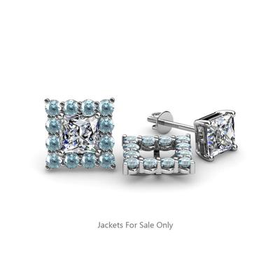 Aquamarin Heiligenschein Jacke für Princess Cut Ohrstecker 0,53 ctw 14K Gold JP:39428