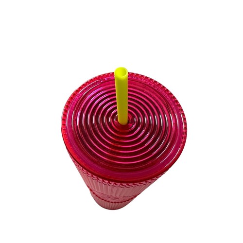 Starbucks 2023 Summer Pleated Neon Magenta Pink Cold Cup 24oz Venti Tumbler New - Picture 3 of 5