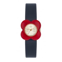 Bnib Orla Kiely Red Poppy Watch Flower Case Ok2062 Navy Blue Leather Strap Bnib Orla Kiely Red Poppy Watch Flower Case Ok2062 Navy Blue Leather Strap