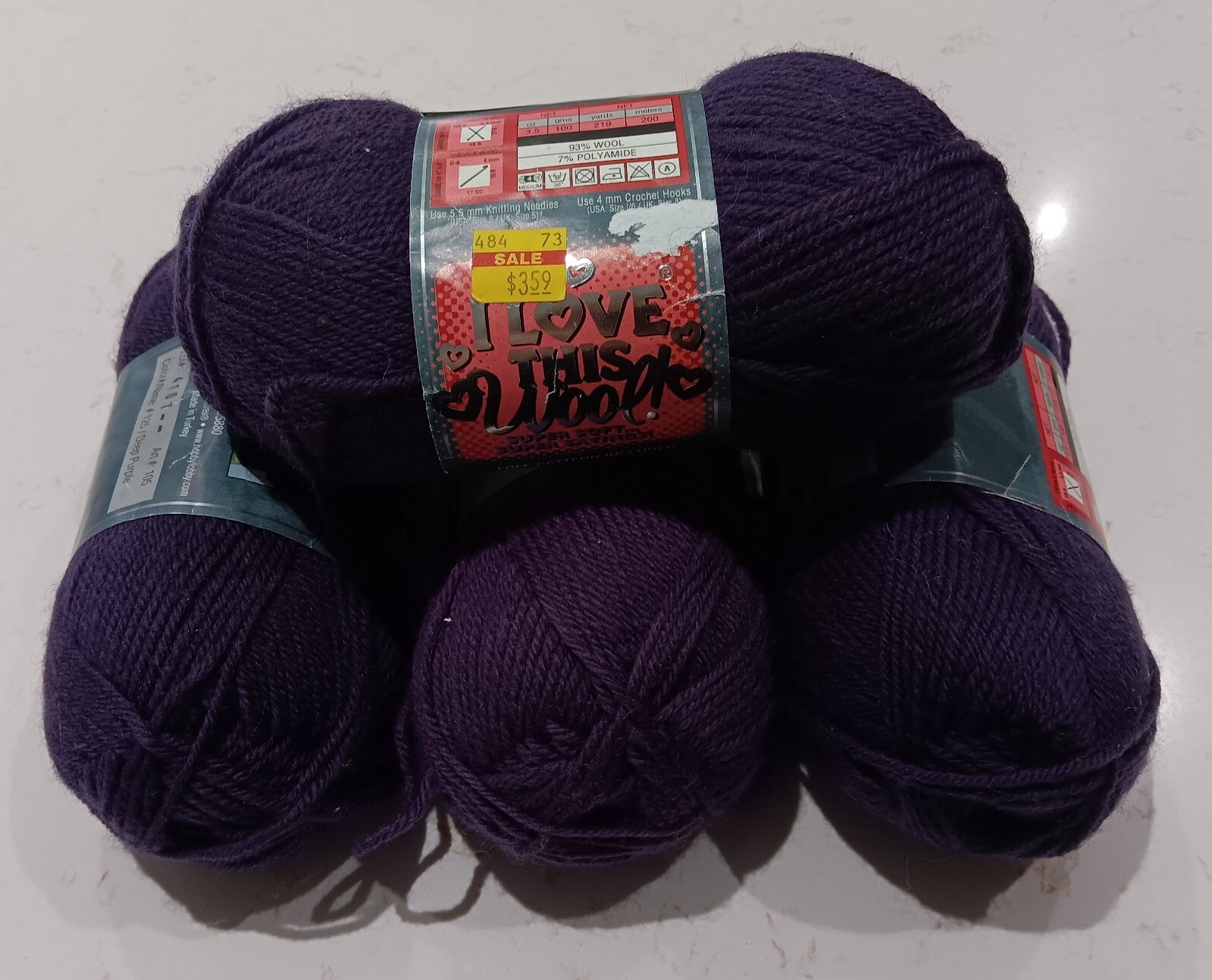 Yarn Lot- 4 Skeins - I Love This Wool! Yarn - Deep Purple