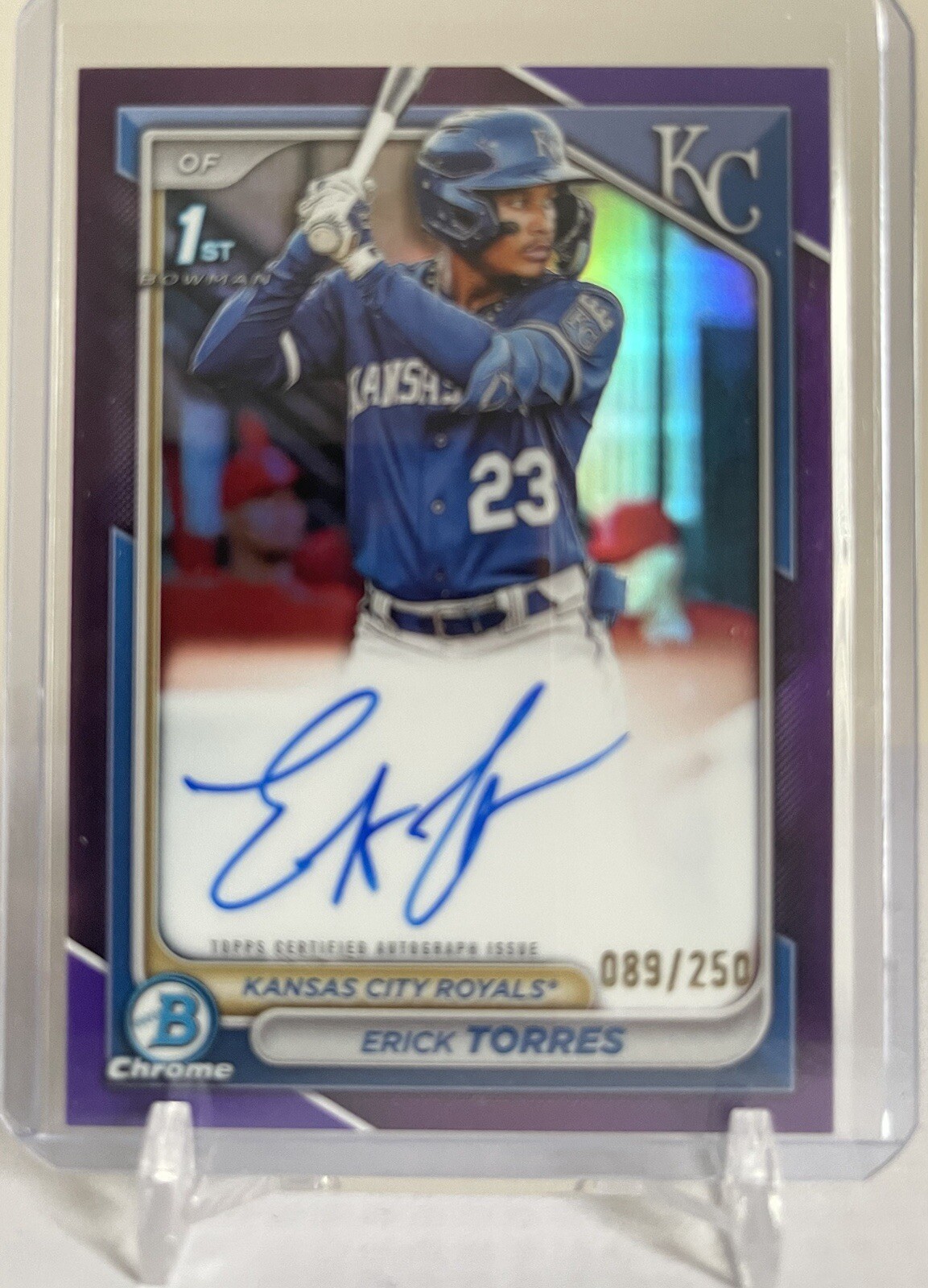 Erick Torres 2024 Bowman Chrome 1st Purple Refractor Auto /250 Royals
