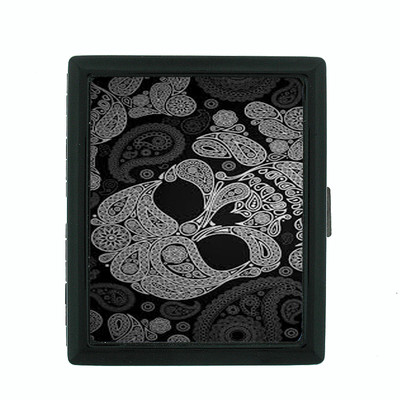 sugar skull cigarette case Sugar Skull D2 Regular Black Cigarette Case / Metal Wallet Day of the Dead