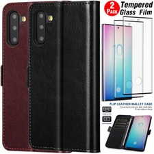 For Samsung Galaxy Note10 Plus Note10 Wallet Case Leather Cover / Tempered Glass