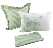 Laura Ashley Natalie 2 Throw Pillow Set 1 Euro Sham Botanical Stripe Embroidered