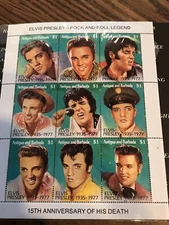 Antigua & Barbuda Elvis Presley - 15th Ann. of Death - Stamp Sheet - 9 $1 stamps