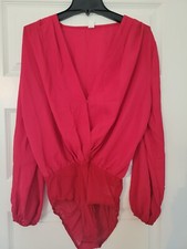 Womens Red Sheer Bodysuit Large