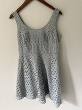 Ann Taylor Loft Eyelet Dress Scoop Neck A-Line Blue Cotton Size 6P Fit And Flare