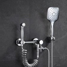 Brass Hot Cold Mixing Toilet Bidet Sprayer Valve Set Chrome with Hand Shower