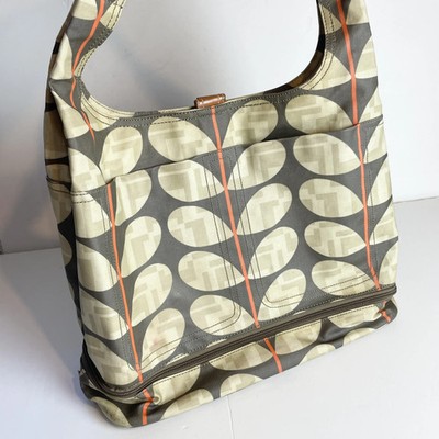 Orla Kiely Wickeltasche creme grau PVC Blatt mehrere Fächer