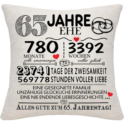 Jahrestag Kissenbezug 65 Jahre Ehe Geschenk Leinen Kompakt Schlafzimmer Dekor - Bild 1 von 4