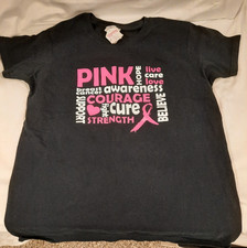 WOMEN'S BREAST CANCER AWARENESS T-SHIRT BLACK PINK AND WHITE SIZE SMALL