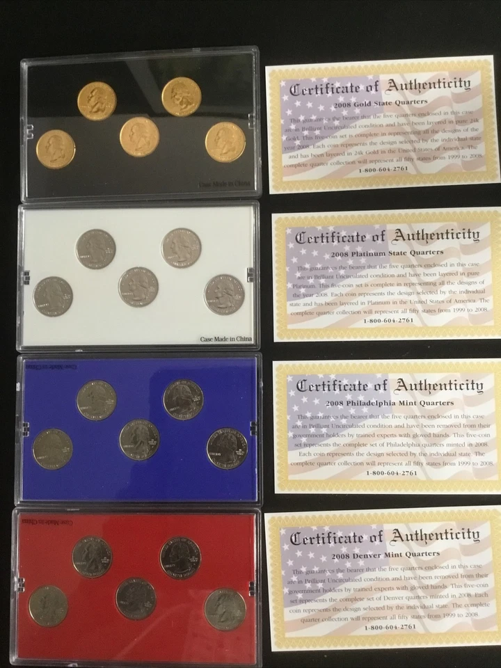 8 Sets Of State Quarters Mint Editions 2006 & 2008, P, D, Gold & Platinum - Image 2 of 4