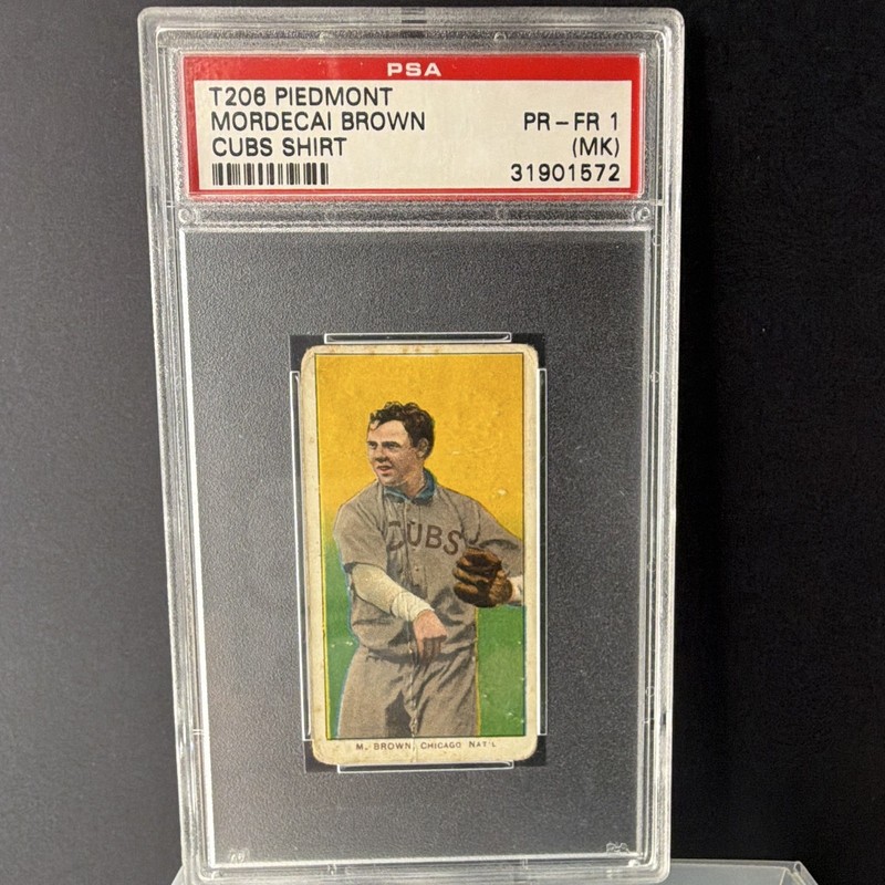 Piedmont T206 Mordecai Brown Cubs Shirt Chicago Cubs PSA 1 (MK) Tobacco Card