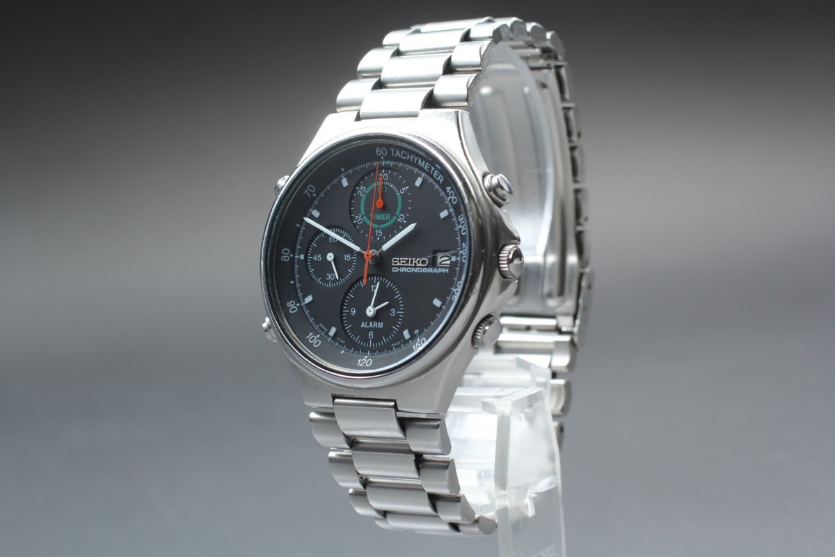 ソテツ 1992 Vintage【EXC+5/N Batt,Box】Seiko 7T42-6A10 Chronograph BLK Qz