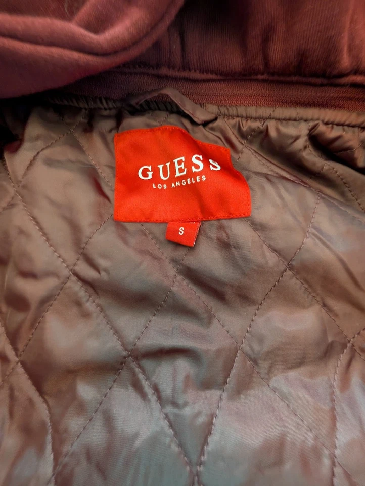 Guess Georges Marciano Varsity Letterman Jacket Sz S ~Maroon & White~ZipOut Hood - Image 4 of 4