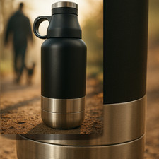 Edelstahlflasche 3in1 950ml  mit 2 Näpfen – isoliert, auslaufsicher, unterwegs