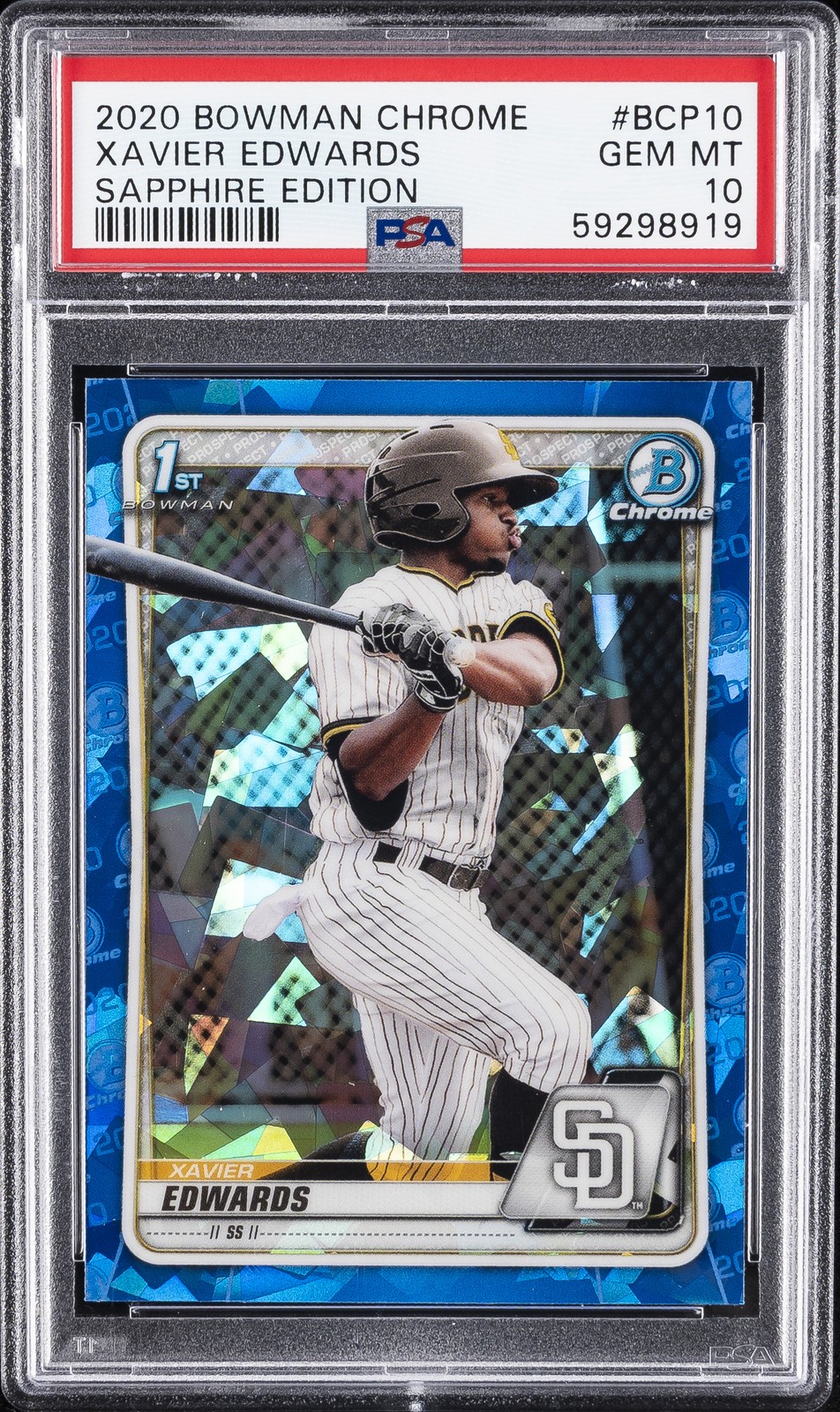 2020 BOWMAN CHROME SAPPHIRE ED #BCP10 XAVIER EDWARDS PSA 10