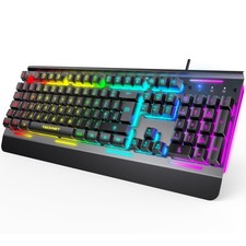 TECKNET RGB Gaming Keyboard UK Layout USB Wired Computer Keyboard with 15 Zone