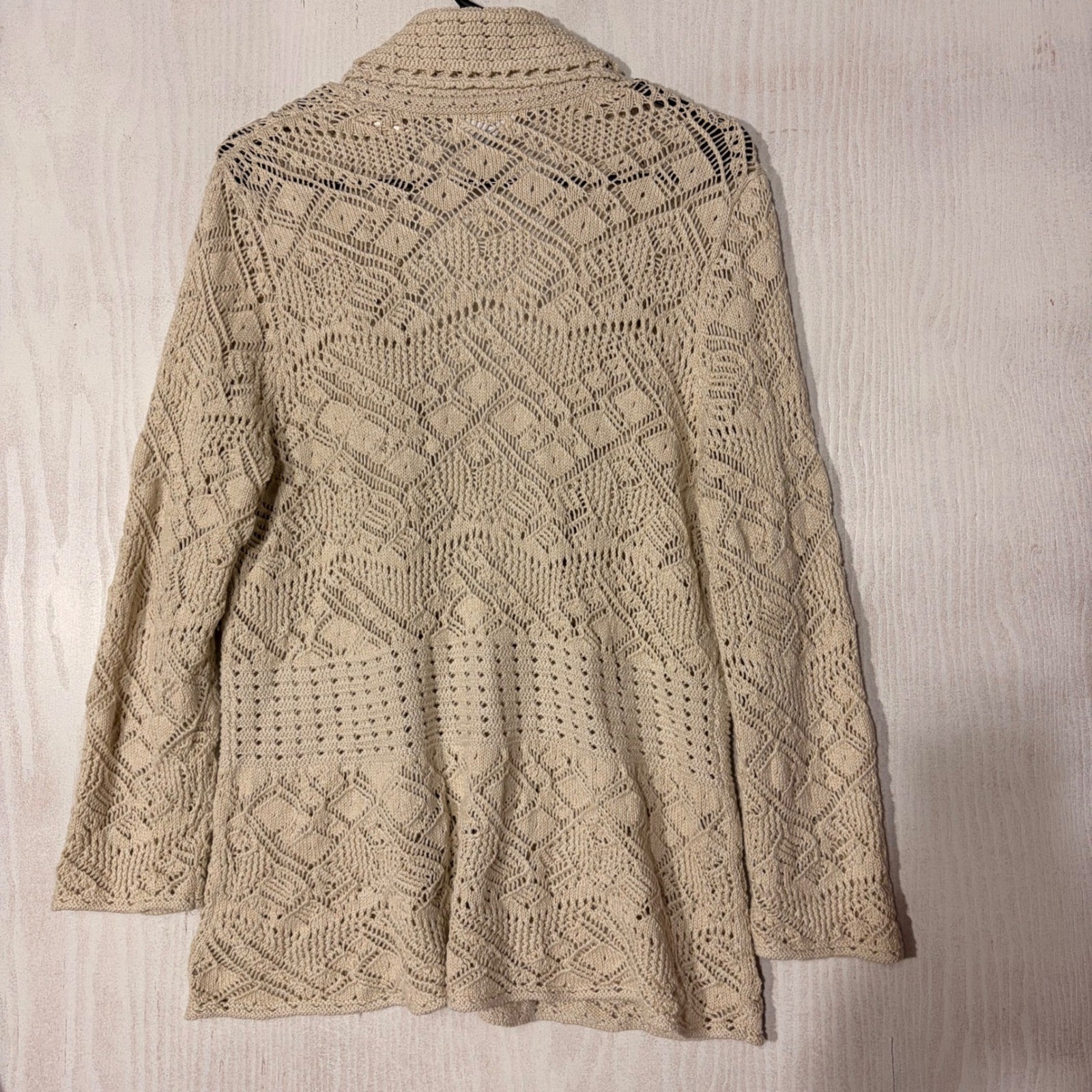 JM Collection Cardigan Womens Medium Beige  Pointelle Open Knit Sweater image 5