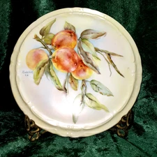Vtg Hand Painted Porcelain 8” Tea Tile Trivet Fruit Design Artist Signed