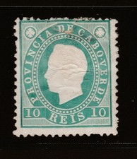 1886 CAPE VERDE 10Reis Green King Luis I Mint