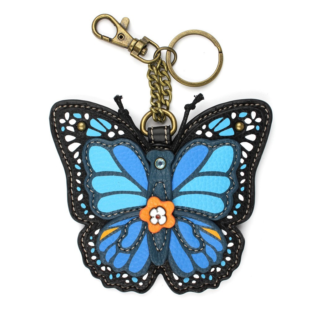 NEW CHALA BLUE BUTTERFLY KEY FOB COIN PURSE KEYCHAIN ZIPPERED