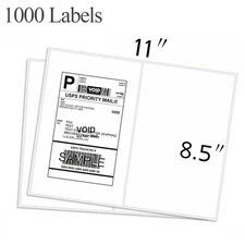 1000 Shipping Labels 8.5x5.5 Half Sheet Blank Self Adhesive Address Round Corner