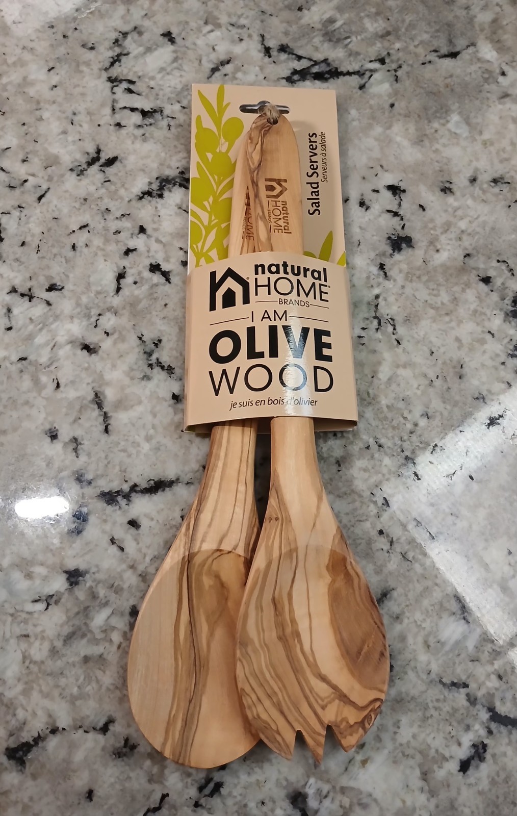 Natural Home Set Of 2 Olive Wood Salad Servers. spoon/ Fork.