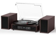 Bluetooth Record Player with Built-in External Stereo Speakers, Espresso