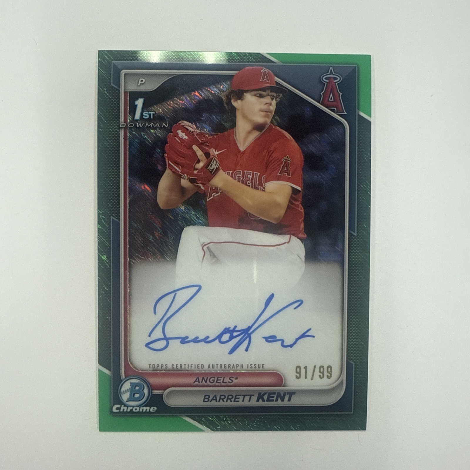 2024 Bowman Chrome Barrett Kent 1st Bowman Auto Green Shimmer /99 LA Angels