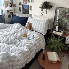 mixinni Vintage Blue  White Striped Duvet Queen, 05 - Blue/White Stripes
