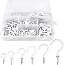 Romeda 90 Pcs White Ceiling Hooks kit, 6 Sizes Vinyl Coated Screw-in Plant, Kitc
