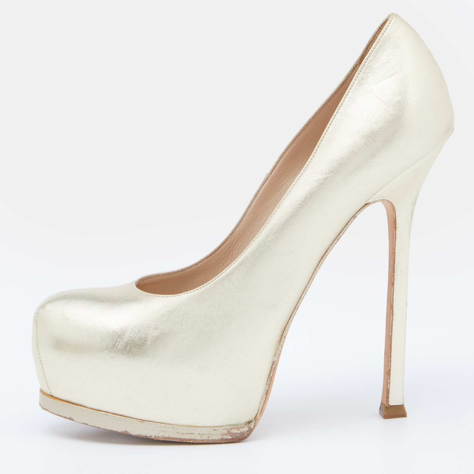 Décolleté tribtoo in pelle oro Yves Saint Laurent taglia 38 5