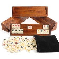 Rummy Cube Game - Large Luxury Rummy Game Set  with 4 Wooden Racks and 4 Player