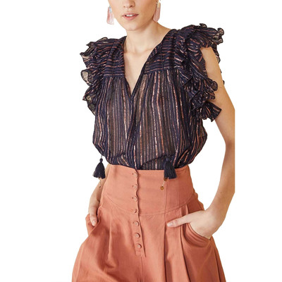 Ulla Johnson Cora Metallic Striped Top $210 size 4 