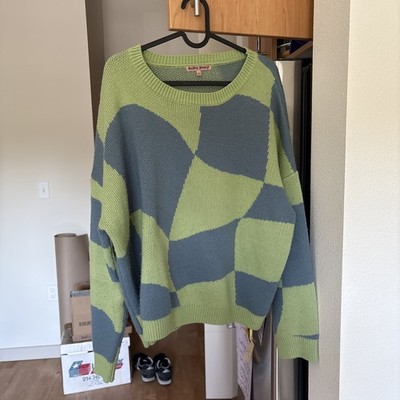 Bailey Rose Blue Green Colorblock Pullover Sweater Oversized Women s Large