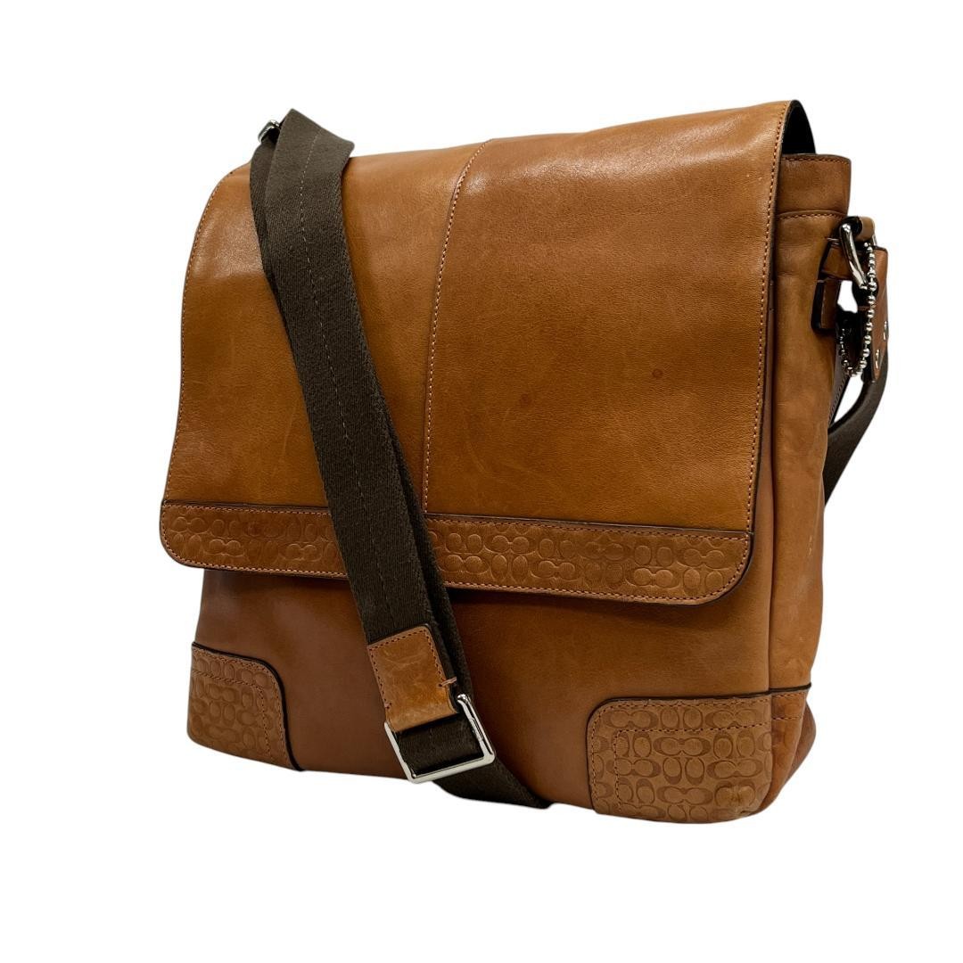 COACH Camel Leather Shoulder Bag A4 Size F74386 PCAAEA