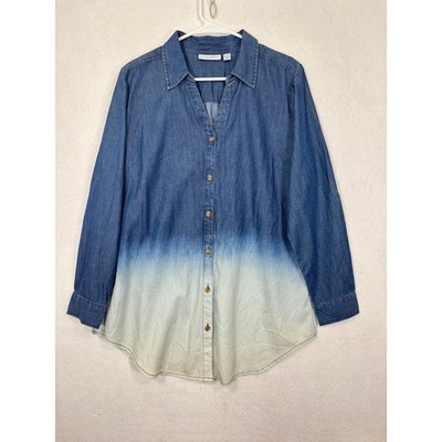 Susan Graver Tunic Top Womens MP Ombre Chambray Button Down