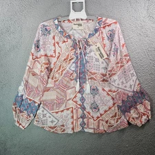 NEW Savanna Jane Top Blouse Women Medium Geometric Embroidered  Boho White