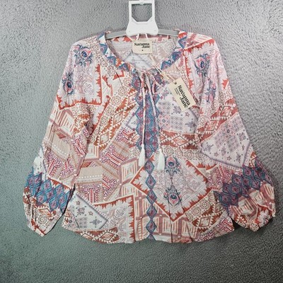 NEW Savanna Jane Top Blouse Women Medium Geometric Embroidered  Boho White