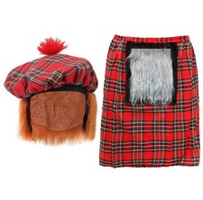 MEN'S TARTAN SCOTTISH KILT + HAT BURNS NIGHT FANCY DRESS SCOTLAND HIGHLANDS
