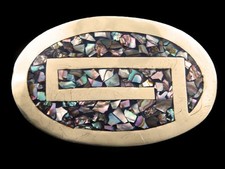 RJ13141 VINTAGE 1970s  ABALONE SHELL  SOUTHWESTERN DESIGN ART BELT BUCKLE