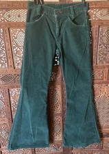 Vtg 70s Levis Corduroy Bell Bottom Pants Green Jeans Teen / Petite 26 x 29