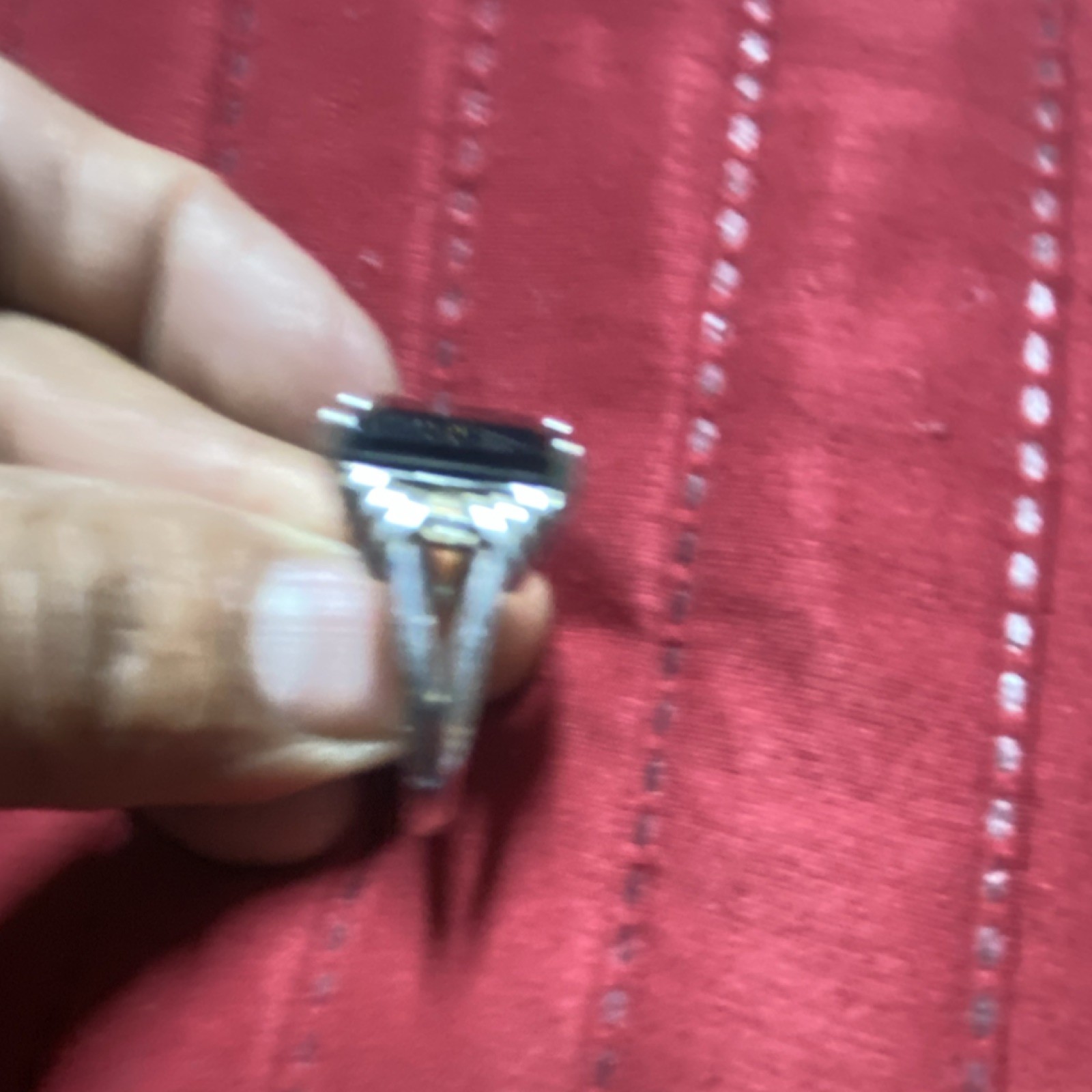 Silver Ring with Rectangular Black Stone Prong Se… - image 5